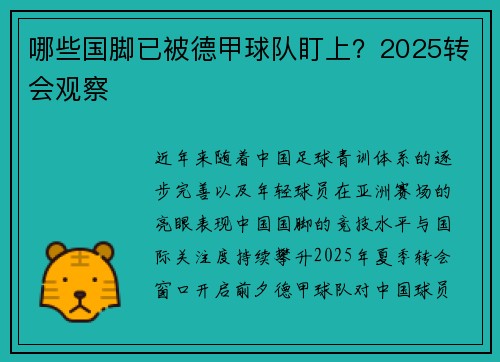 哪些国脚已被德甲球队盯上？2025转会观察